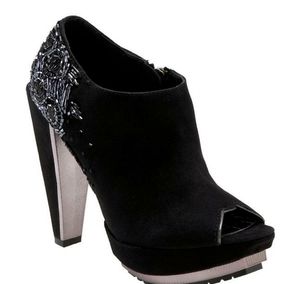 Sam Edelman Una Black Suede Beaded Peep Toe Bootie